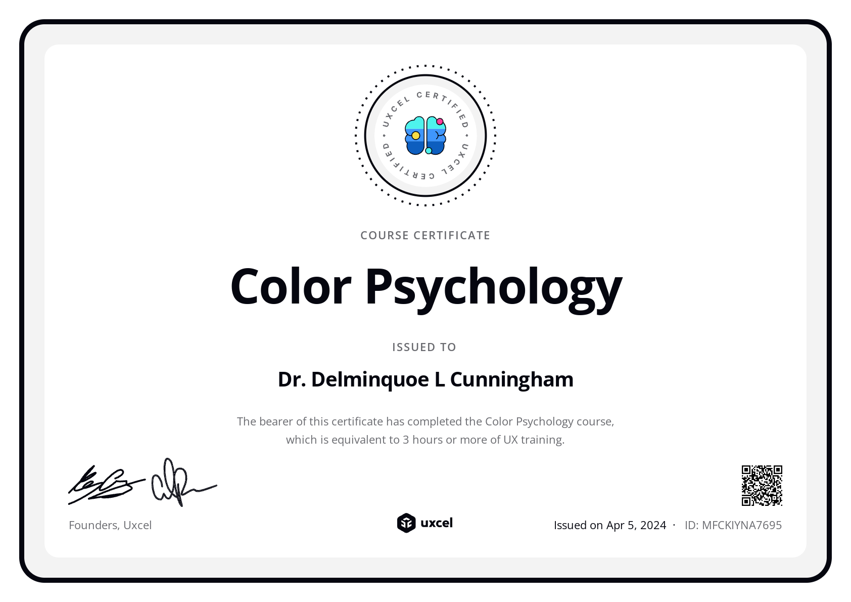 Dr. Delminquoe L Cunningham's certificate